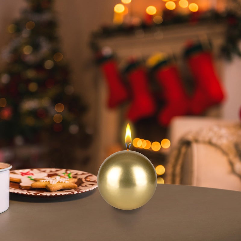 Mega Candles Set of 4 Unscented 3 Inch x 3 Inch Metallic Round Ball Candles, Holidays, Seasonal, Festivities, Devotional, Church, Wreath, Party, Gifts - Image 4